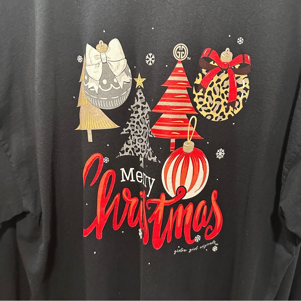 Stylish Black Christmas Long Sleeve Tee with Red and Leopard Accent - Picture 4 of 5